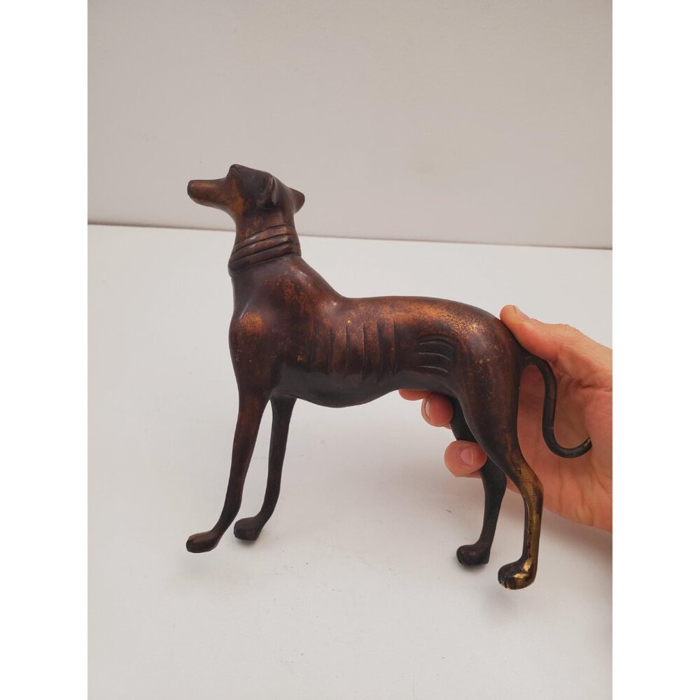 Vintage Bronze Cast Metal Greyhound Sculpture - GREYHOUND bronze elegant dog - Picture 7 of 10